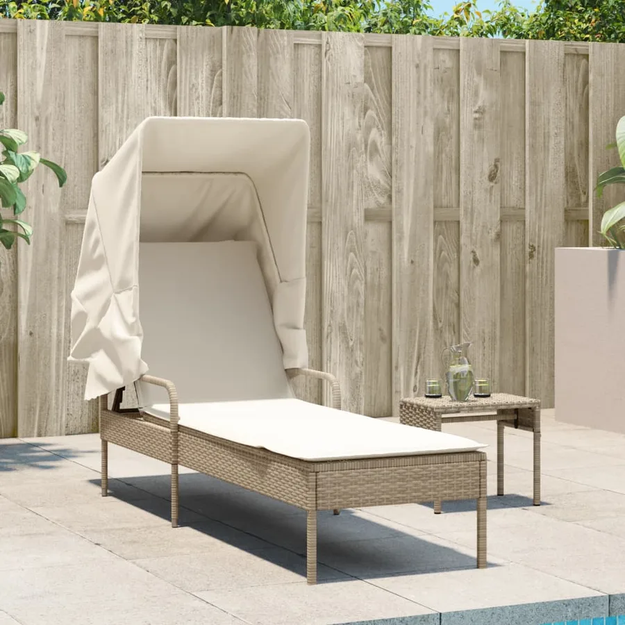 Chaise longue avec auvent gris résine tressée - 13