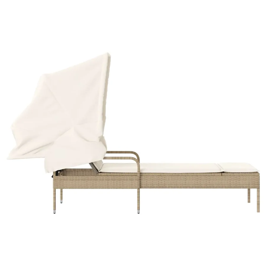 Chaise longue avec auvent gris résine tressée - 15