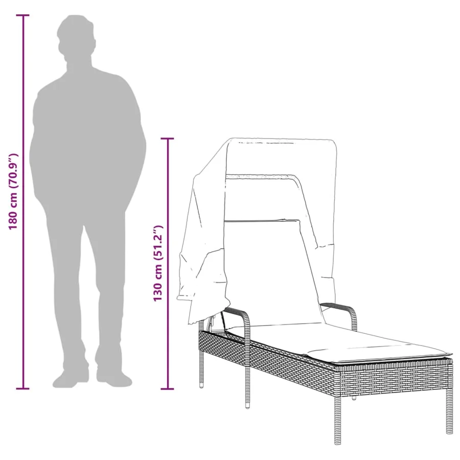 Chaise longue avec auvent gris résine tressée - 20