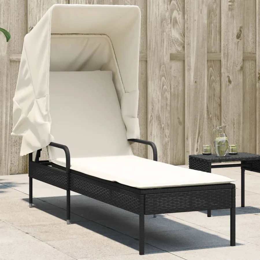 Chaise longue avec auvent gris résine tressée - 21