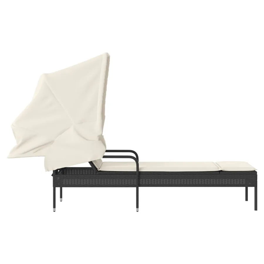 Chaise longue avec auvent gris résine tressée - 25
