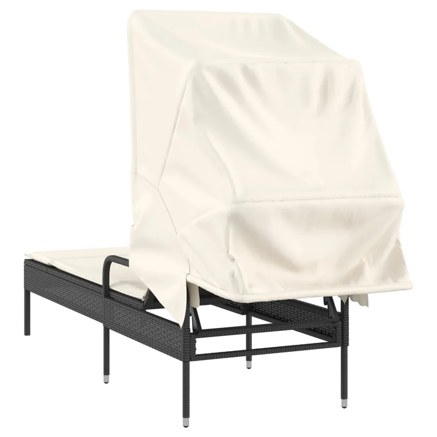 Chaise longue avec auvent gris résine tressée - 26