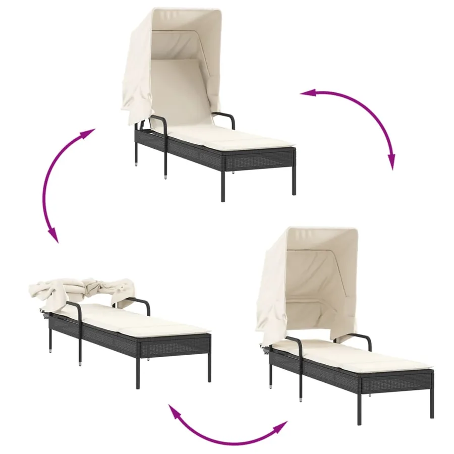Chaise longue avec auvent gris résine tressée - 27