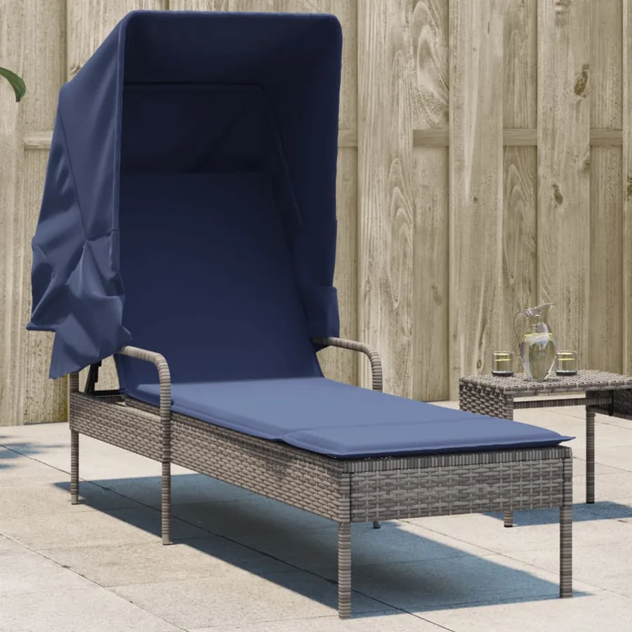 Chaise longue avec auvent gris résine tressée - 31