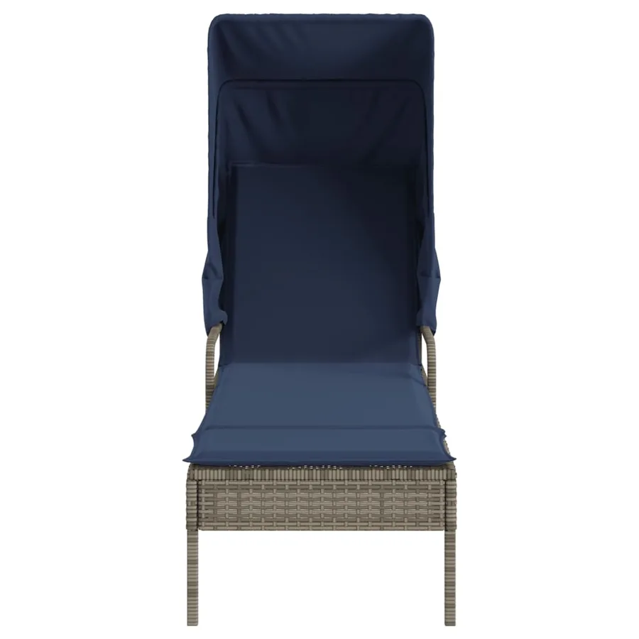 Chaise longue avec auvent gris résine tressée - 34