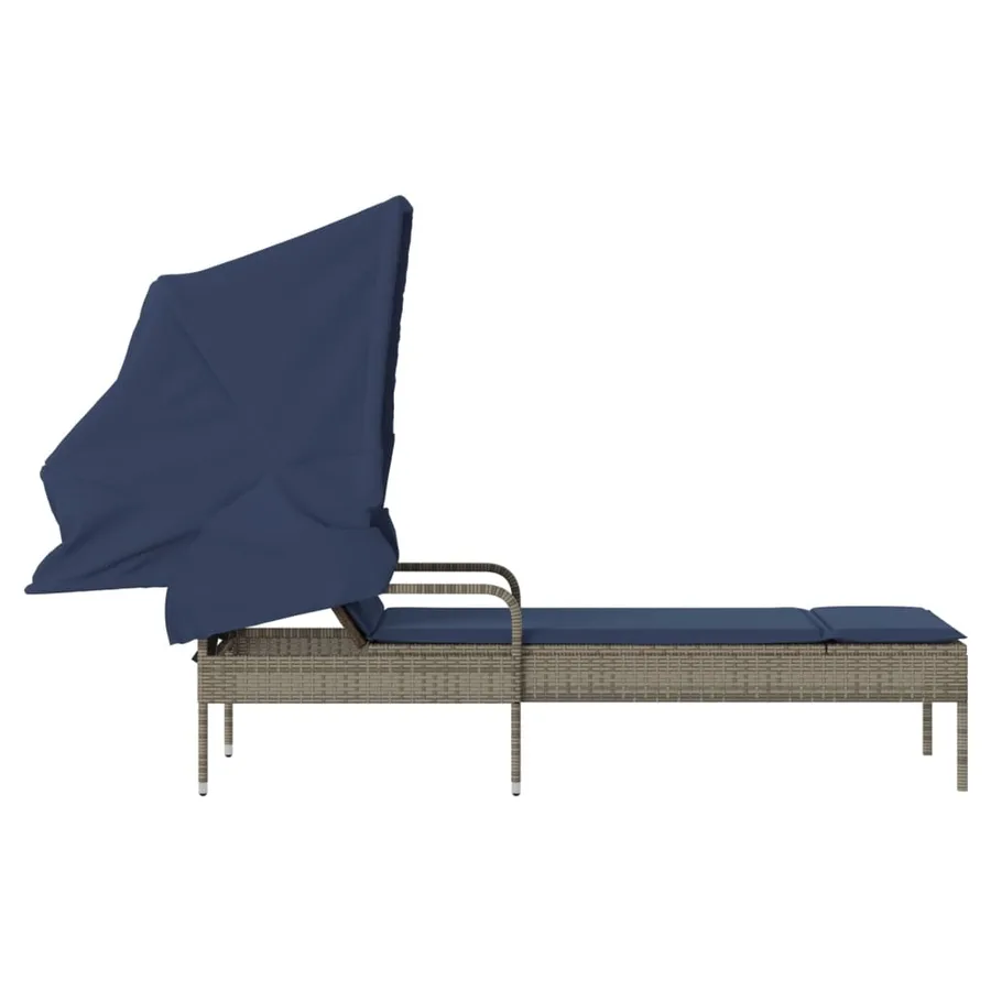 Chaise longue avec auvent gris résine tressée - 35