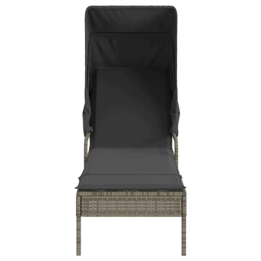Chaise longue avec auvent gris résine tressée - 4