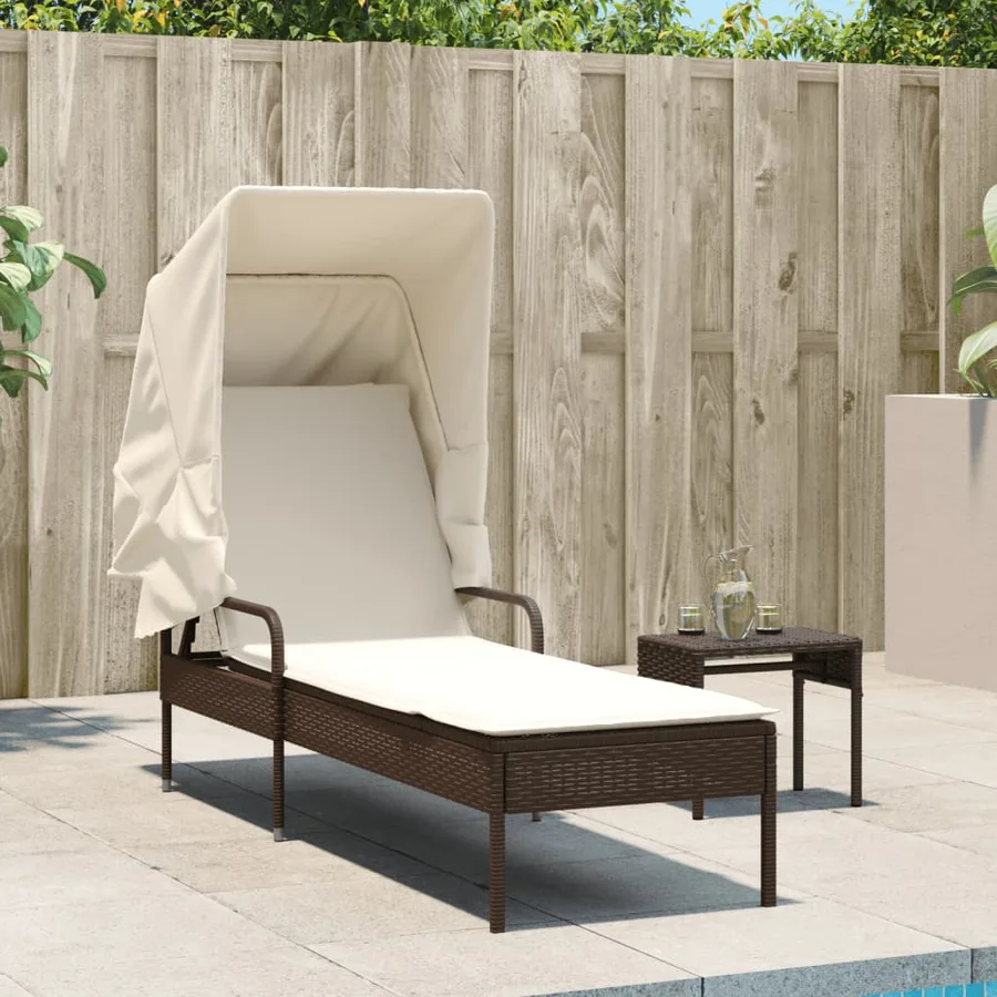 Chaise longue avec auvent gris résine tressée - 43