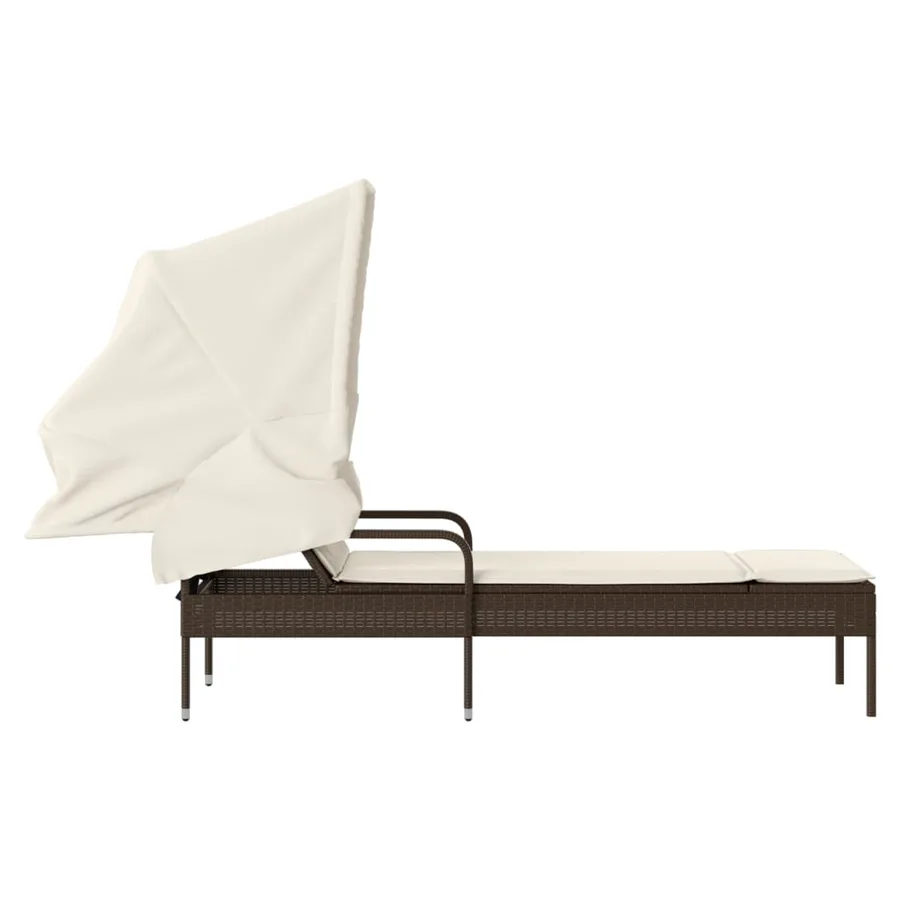 Chaise longue avec auvent gris résine tressée - 45