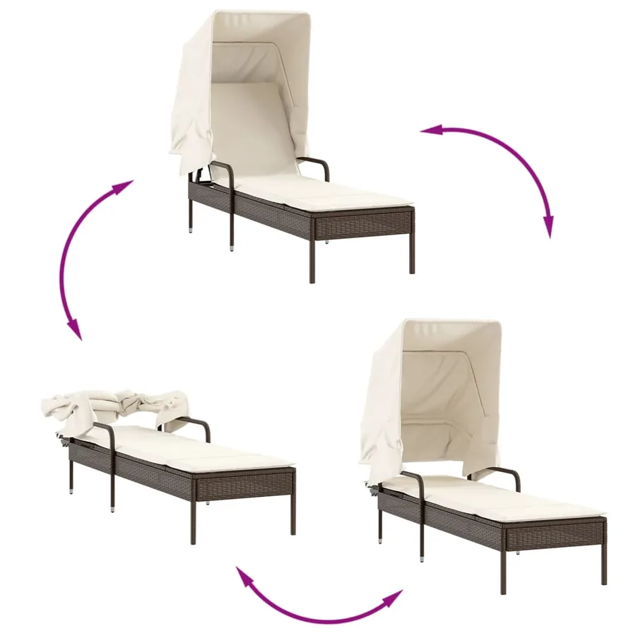 Chaise longue avec auvent gris résine tressée - 47