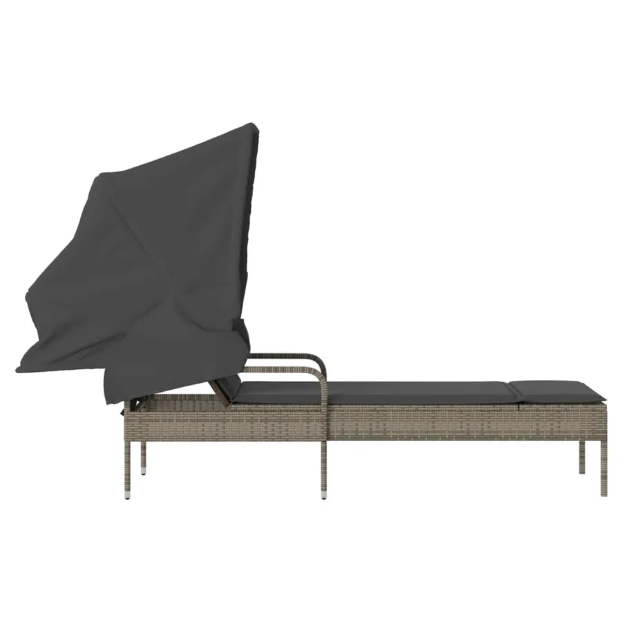 Chaise longue avec auvent gris résine tressée - 5