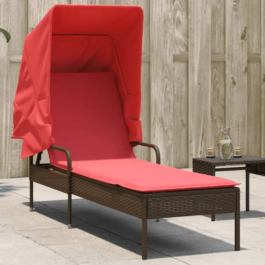 Chaise longue avec auvent gris résine tressée - 51
