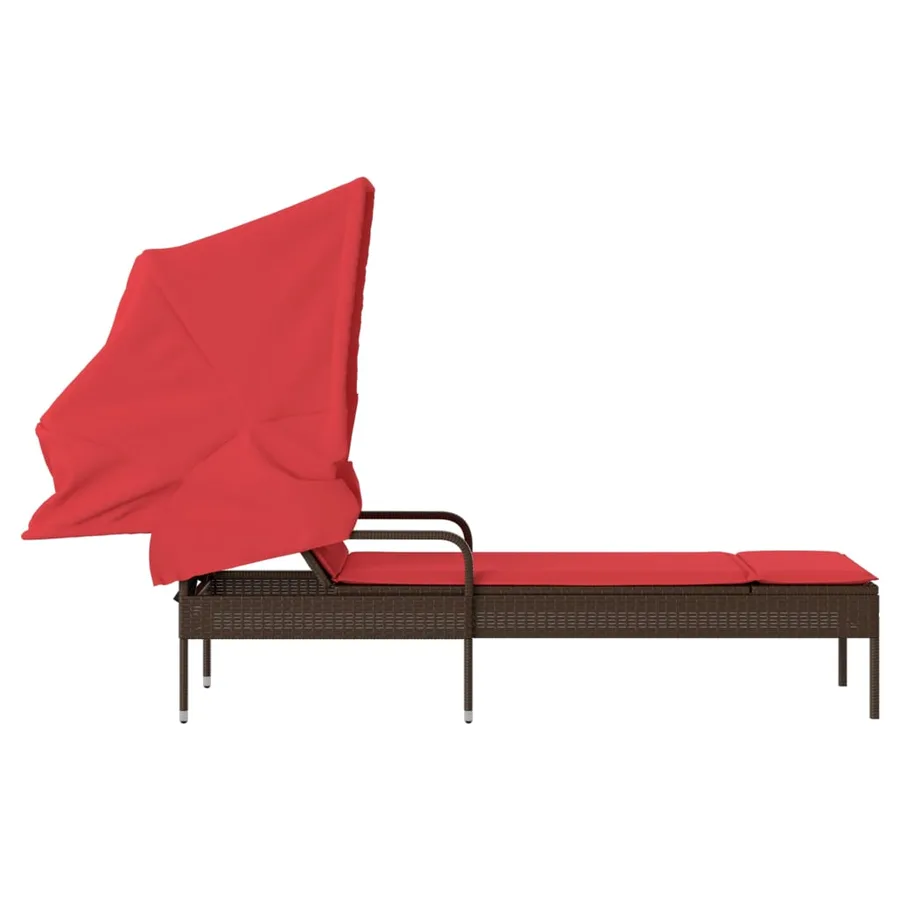 Chaise longue avec auvent gris résine tressée - 55