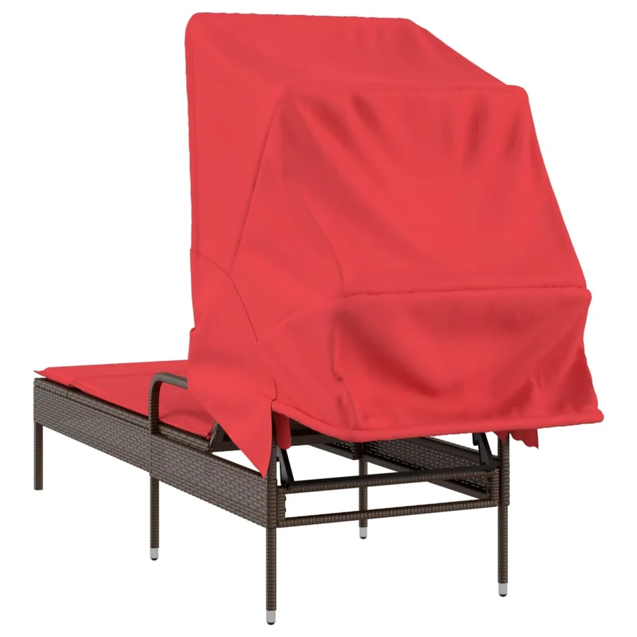 Chaise longue avec auvent gris résine tressée - 56