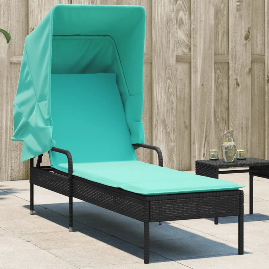 Chaise longue avec auvent gris résine tressée - 61