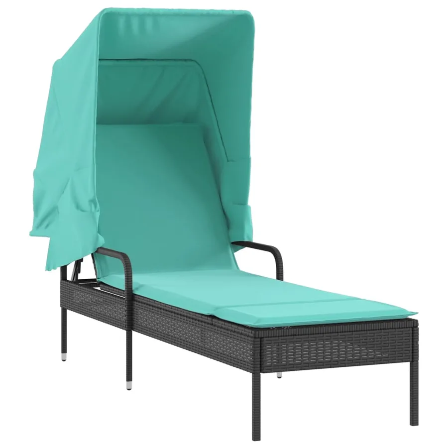 Chaise longue avec auvent gris résine tressée - 62