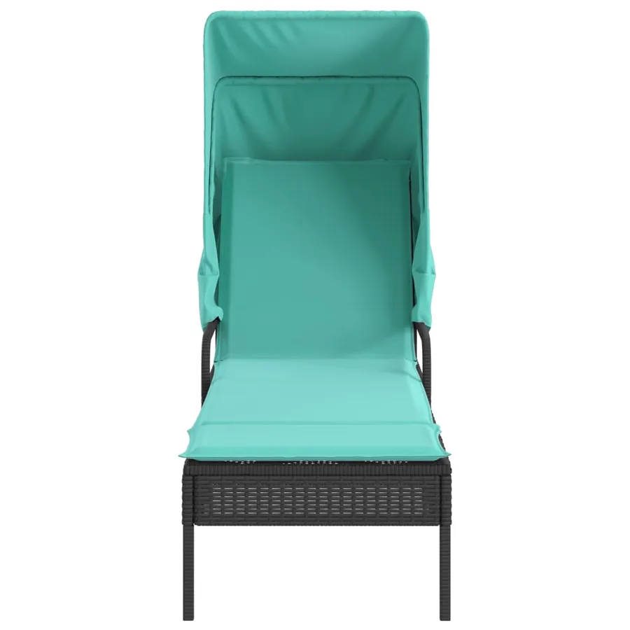 Chaise longue avec auvent gris résine tressée - 64