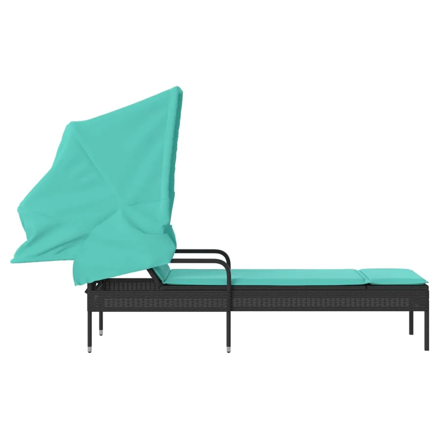 Chaise longue avec auvent gris résine tressée - 65