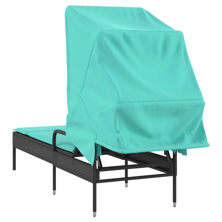 Chaise longue avec auvent gris résine tressée - 66