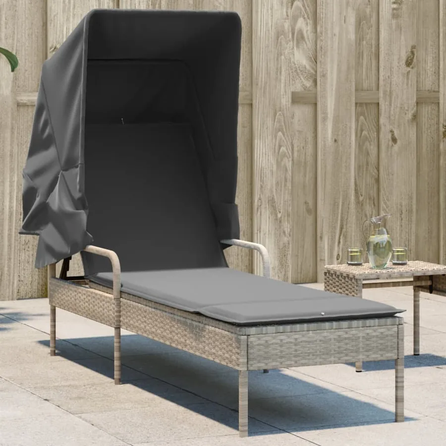 Chaise longue avec auvent gris résine tressée - 71