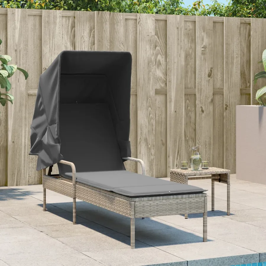 Chaise longue avec auvent gris résine tressée - 73