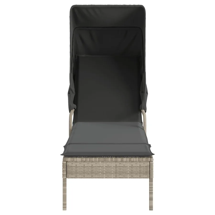 Chaise longue avec auvent gris résine tressée - 74