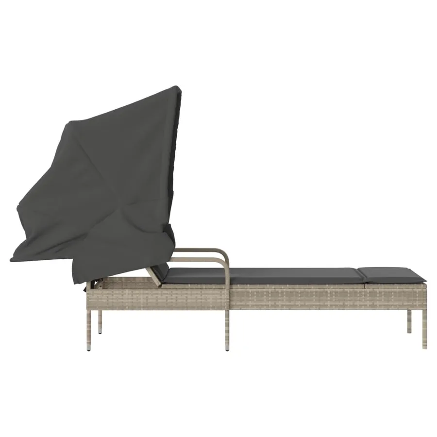 Chaise longue avec auvent gris résine tressée - 75