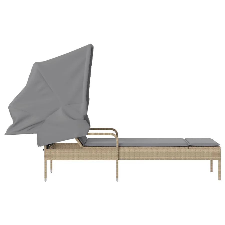 Chaise longue avec auvent gris résine tressée - 85