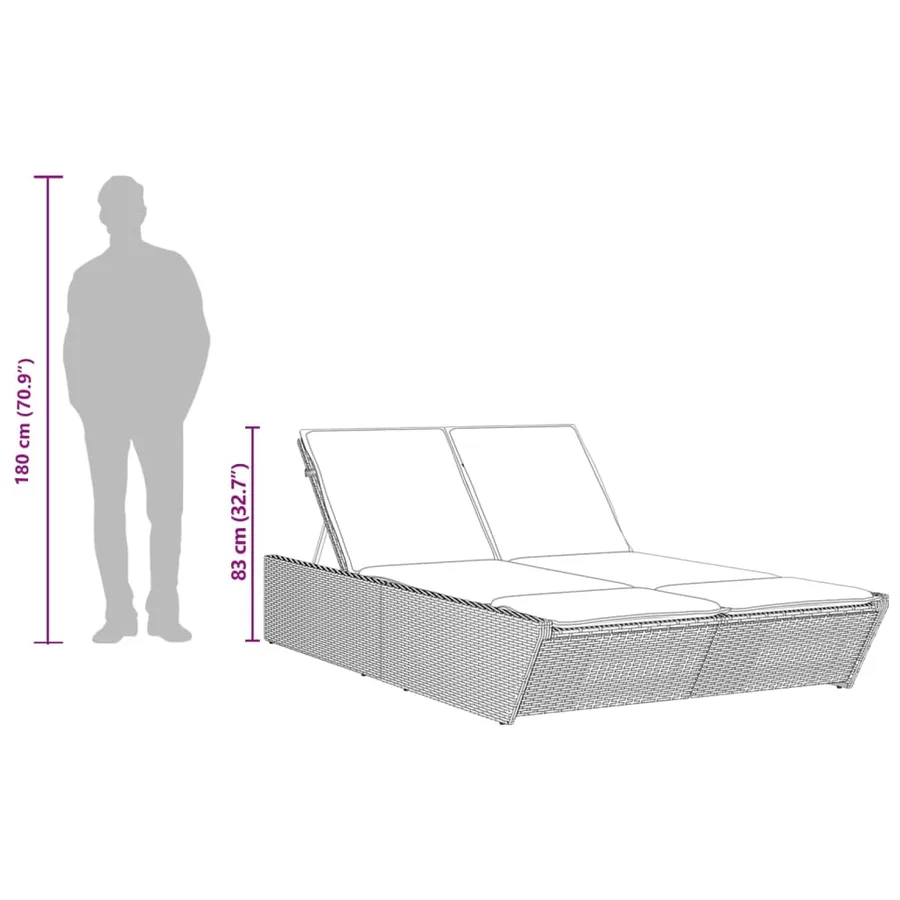 Chaise longue double avec coussins gris clair résine tressée - 11