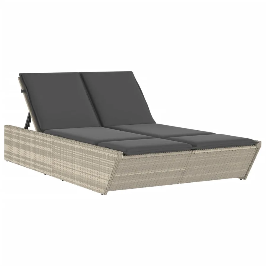 Chaise longue double avec coussins gris clair résine tressée - 2