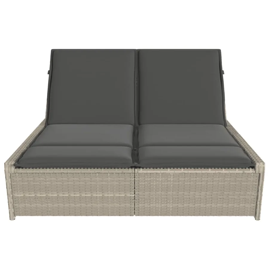 Chaise longue double avec coussins gris clair résine tressée - 3