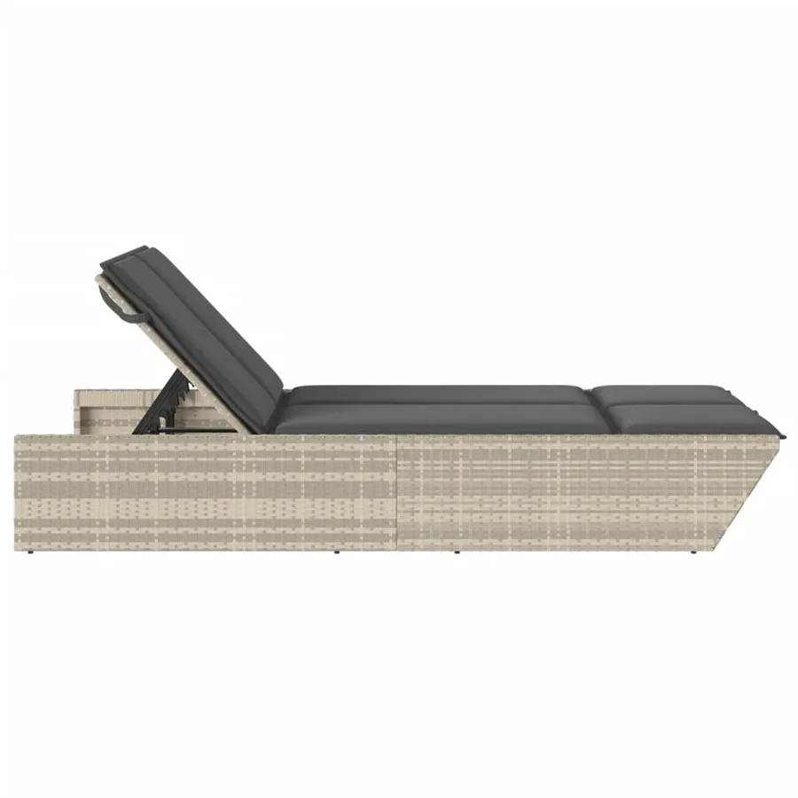 Chaise longue double avec coussins gris clair résine tressée - 4