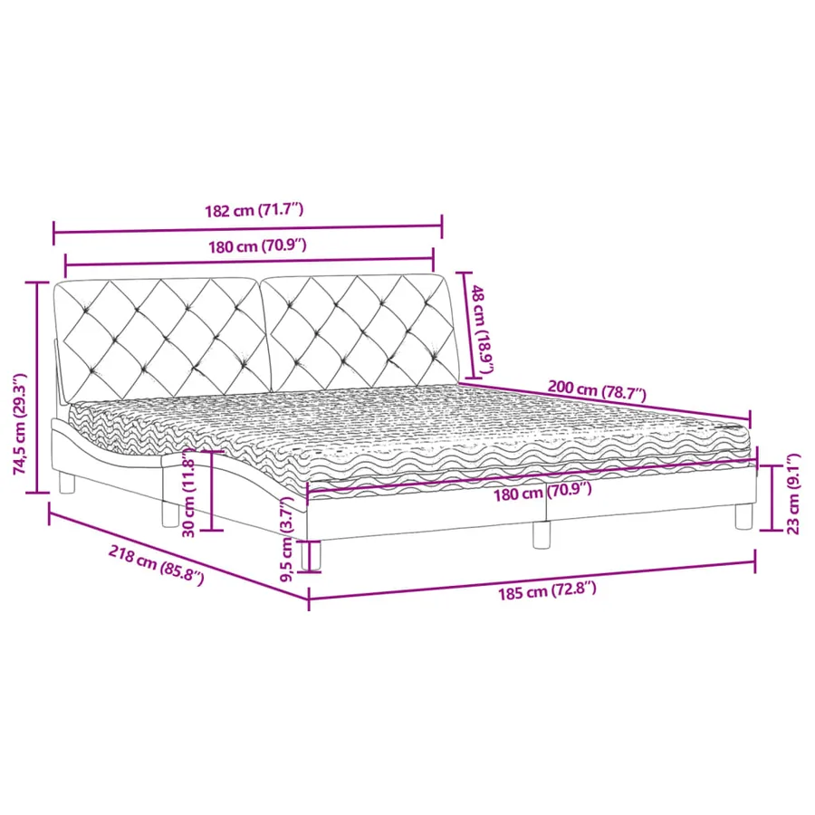 Lit avec matelas gris clair 180x200 cm velours - 11