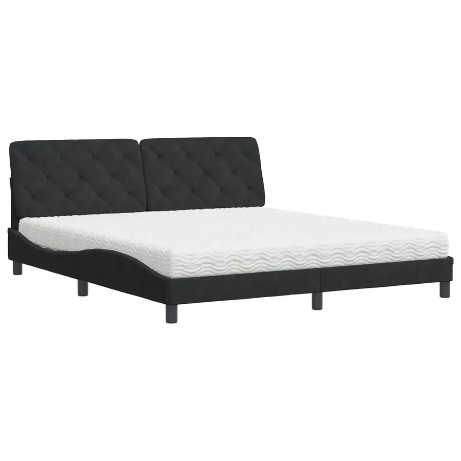 Lit avec matelas noir 180x200 cm velours - 2