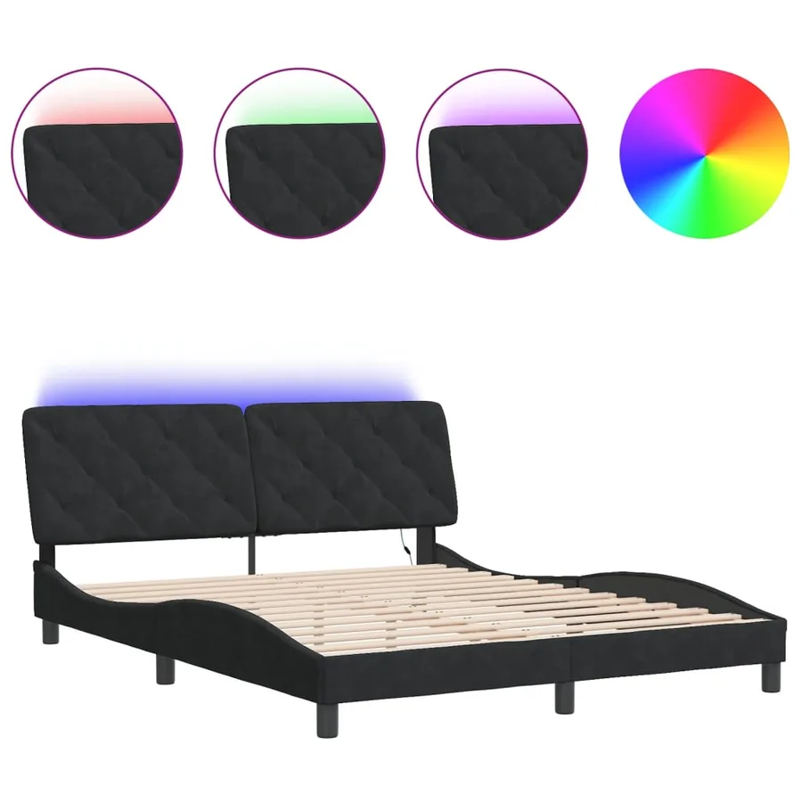 Cadre de lit avec LED sans matelas noir 160x200 cm velours - 2