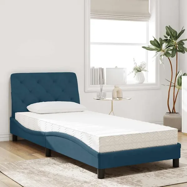 Lit avec matelas bleu 80x200 cm velours