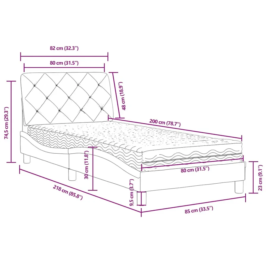 Lit avec matelas bleu 80x200 cm velours - 11