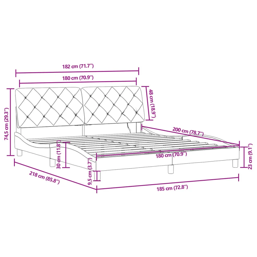 Cadre de lit avec LED sans matelas gris foncé 180x200cm velours - 15