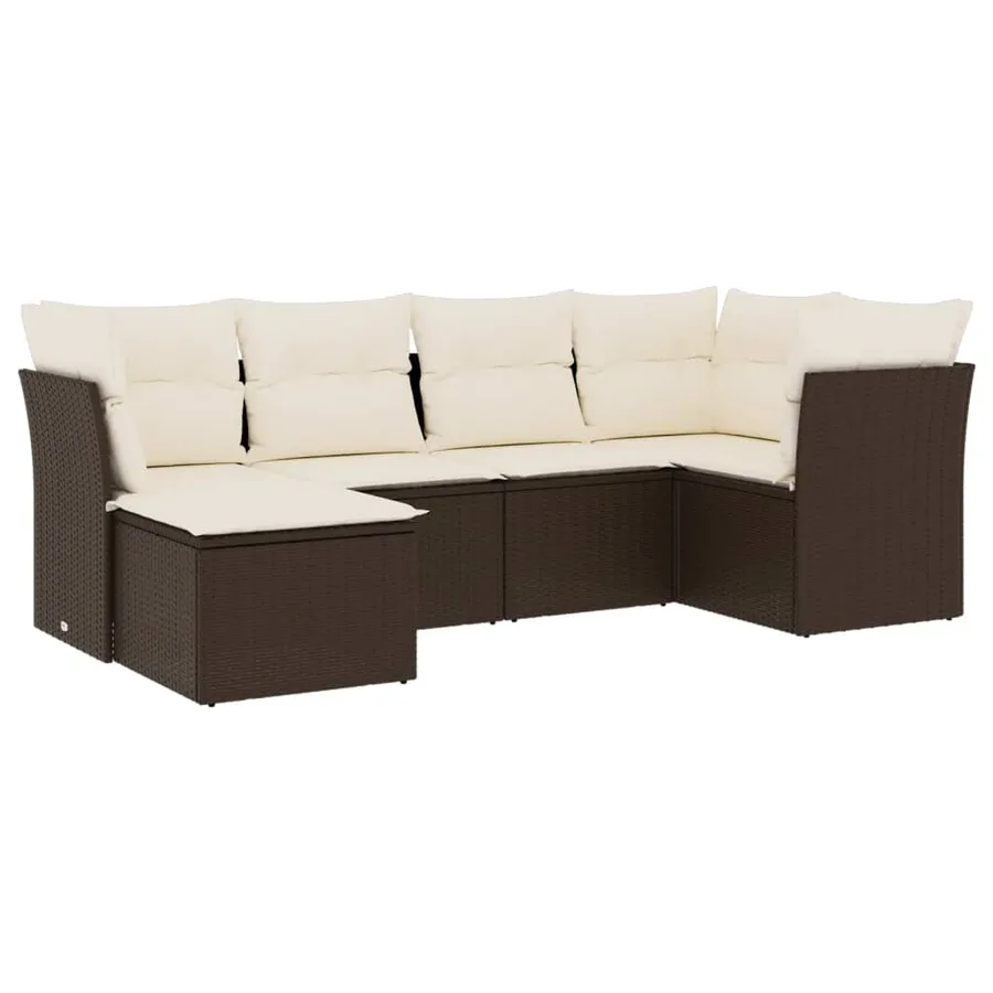 Salon de jardin avec coussins 6 pcs marron résine tressée - 2