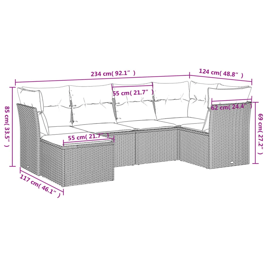 Salon de jardin avec coussins 6 pcs marron résine tressée - 3