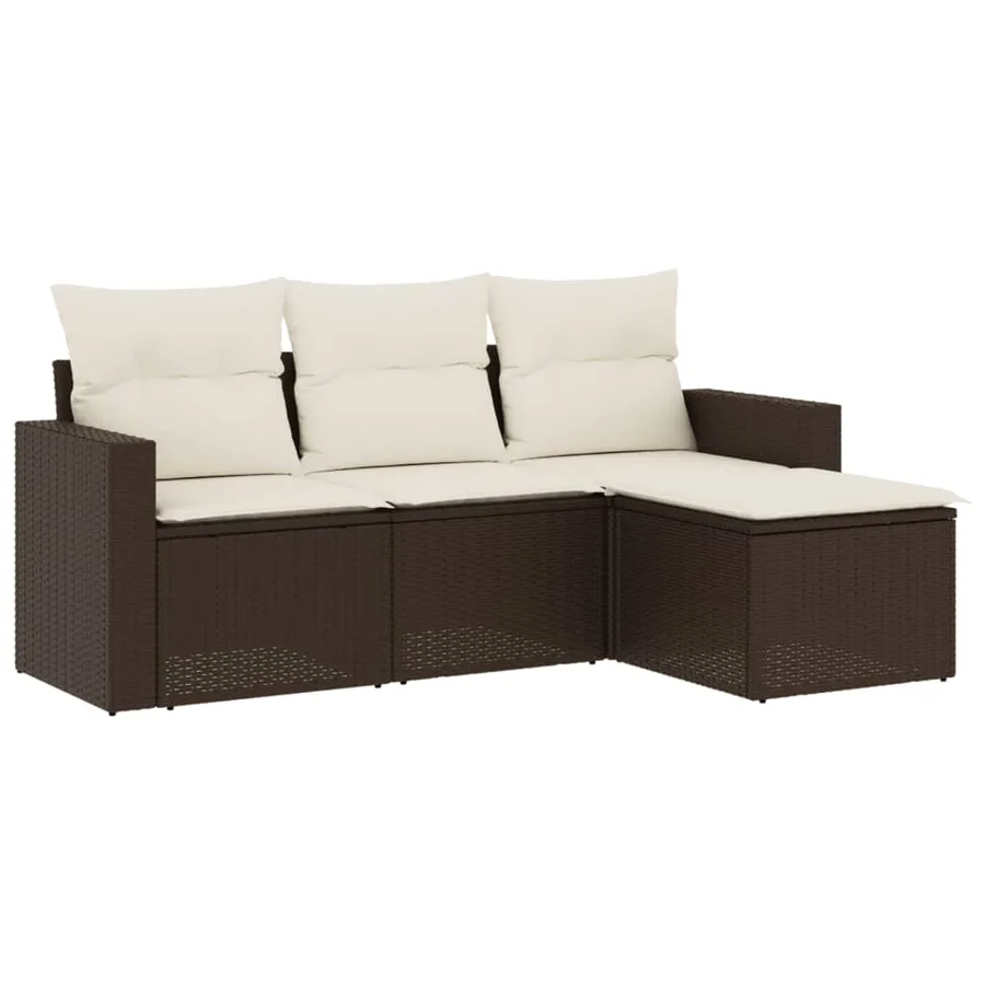 Salon de jardin 4 pcs avec coussins marron résine tressée - 2