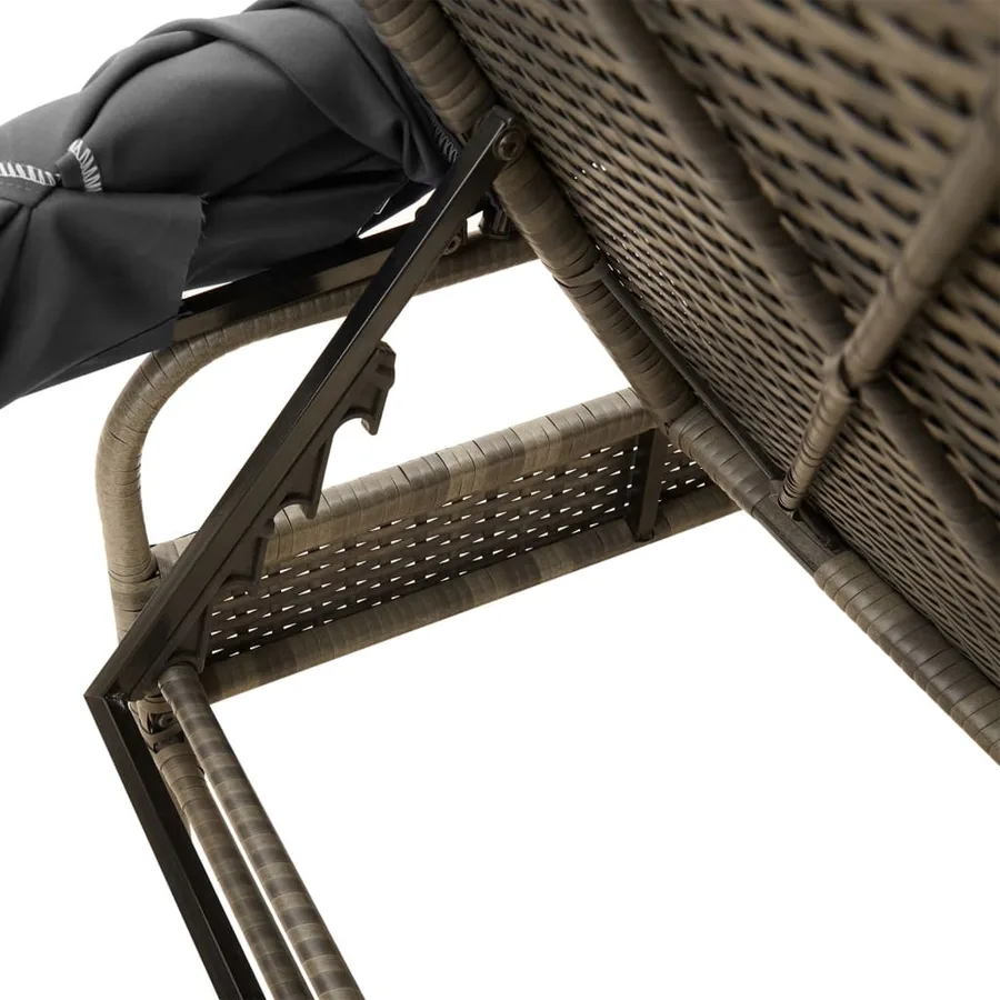 Chaise longue avec auvent et table gris résine tressée - 10