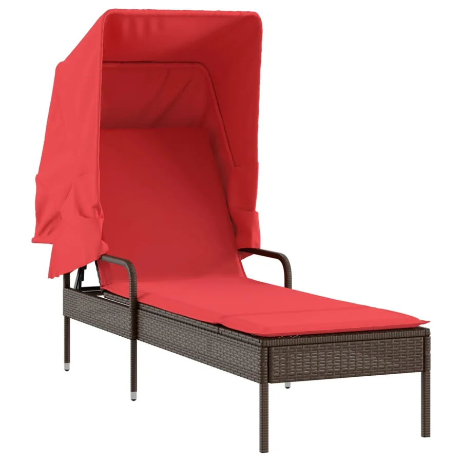 Chaise longue avec auvent et table gris résine tressée - 103