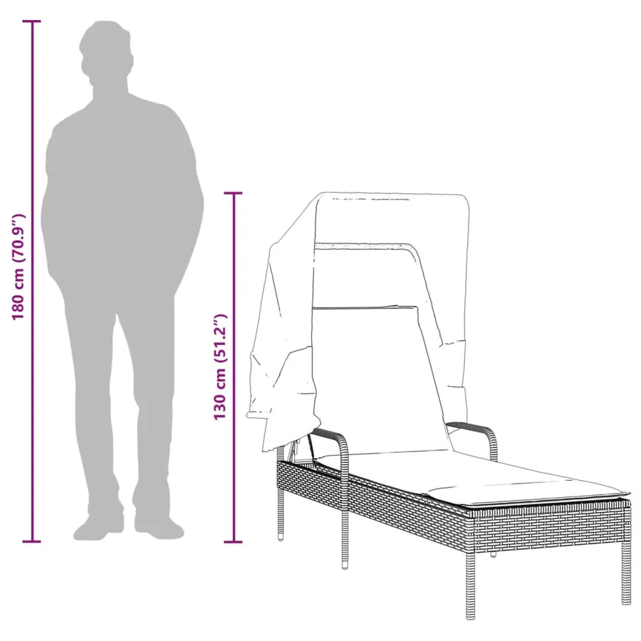 Chaise longue avec auvent et table gris résine tressée - 12