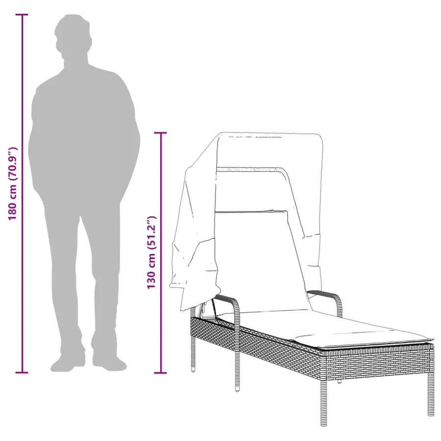 Chaise longue avec auvent et table gris résine tressée - 24