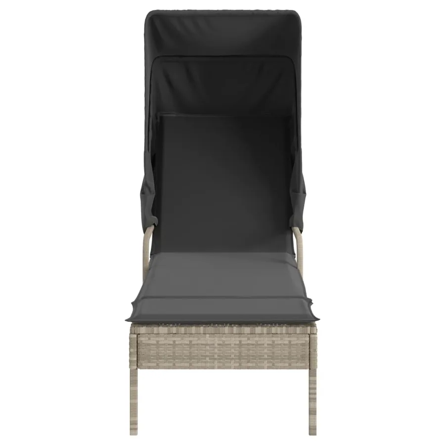 Chaise longue avec auvent et table gris résine tressée - 30