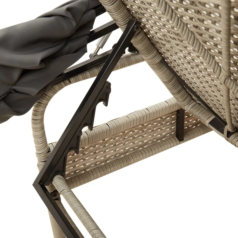 Chaise longue avec auvent et table gris résine tressée - 33
