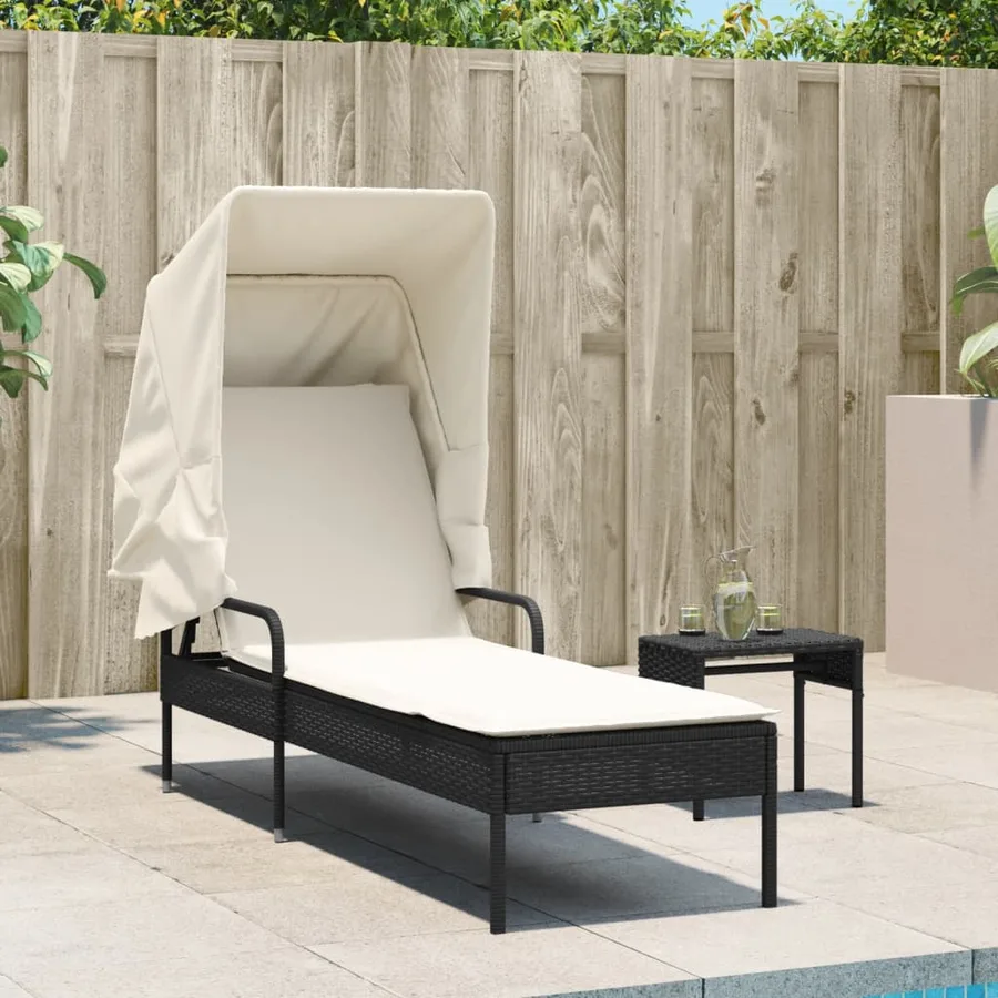 Chaise longue avec auvent et table gris résine tressée - 39