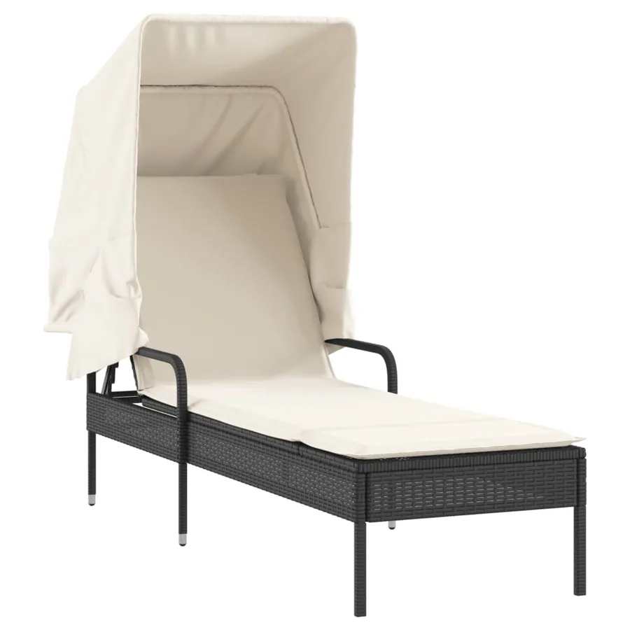 Chaise longue avec auvent et table gris résine tressée - 40