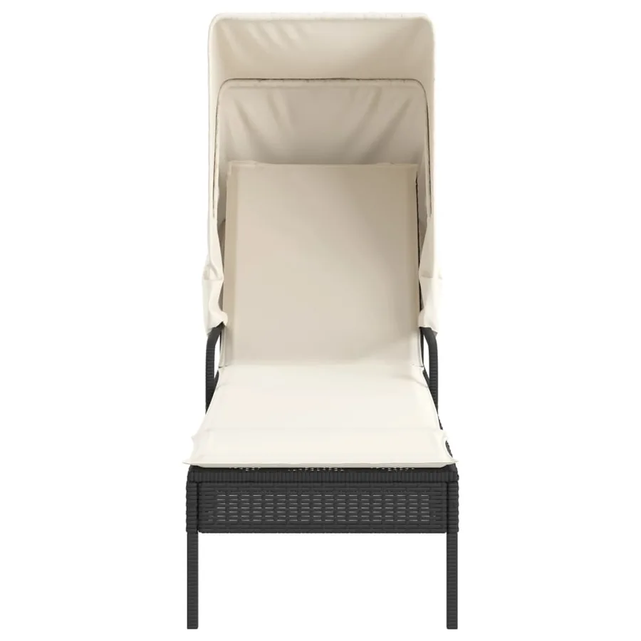 Chaise longue avec auvent et table gris résine tressée - 41